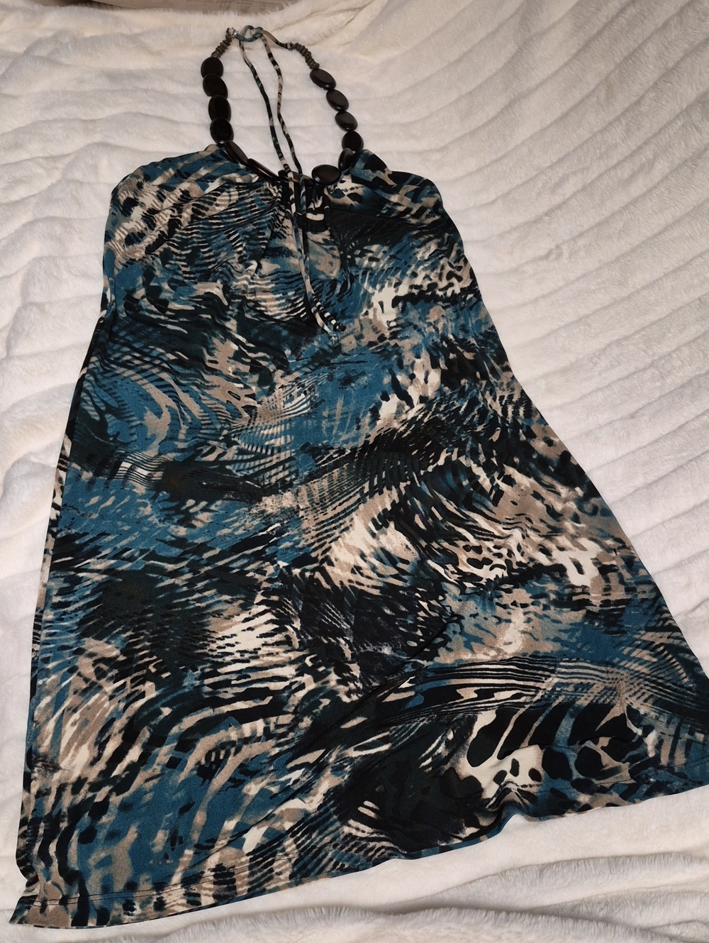 Dress Barn Women’s Teal Black and Cream Halter Summer Dress